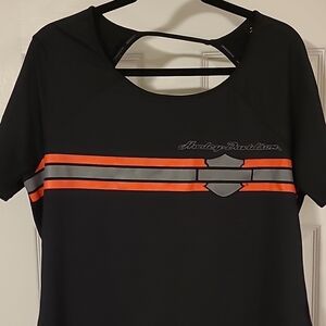 Harley-Davidson Black and Orange Women's Top